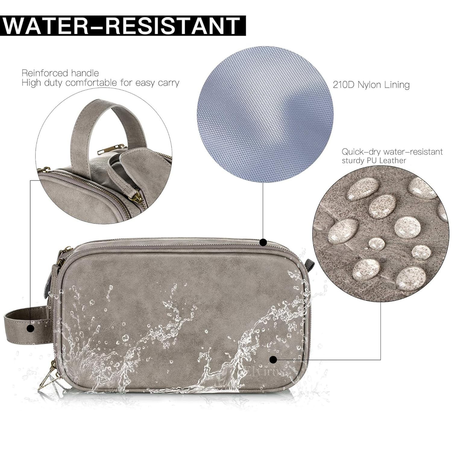 Elviros Toiletry Bag for Men, Large Travel Shaving Dopp Kit Water-resistant Bathroom Toiletries Organizer PU Leather Cosmetic Bags