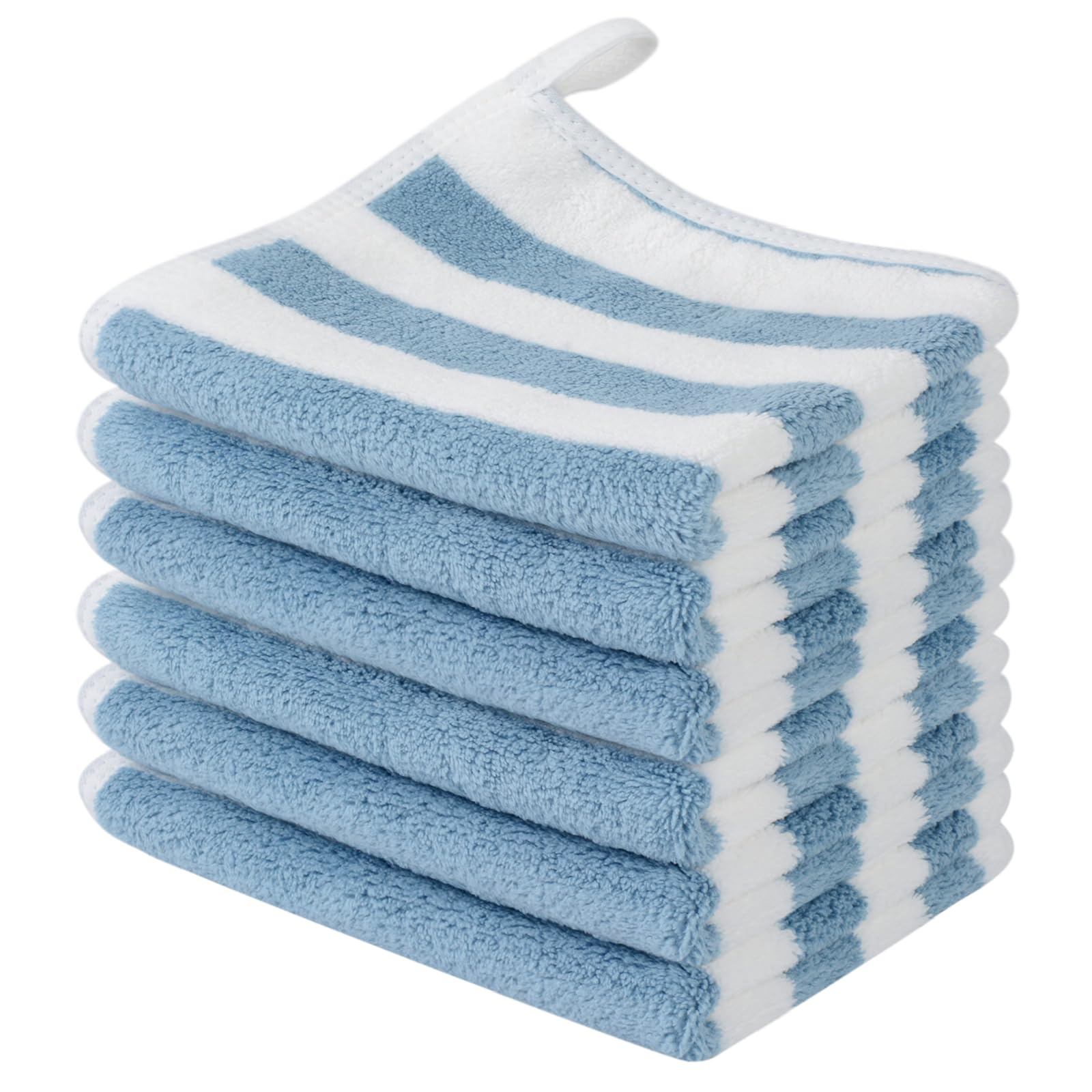 Microfiber Facial Cloths Fast Drying Washcloth 12x12inch Stripes 6 pack