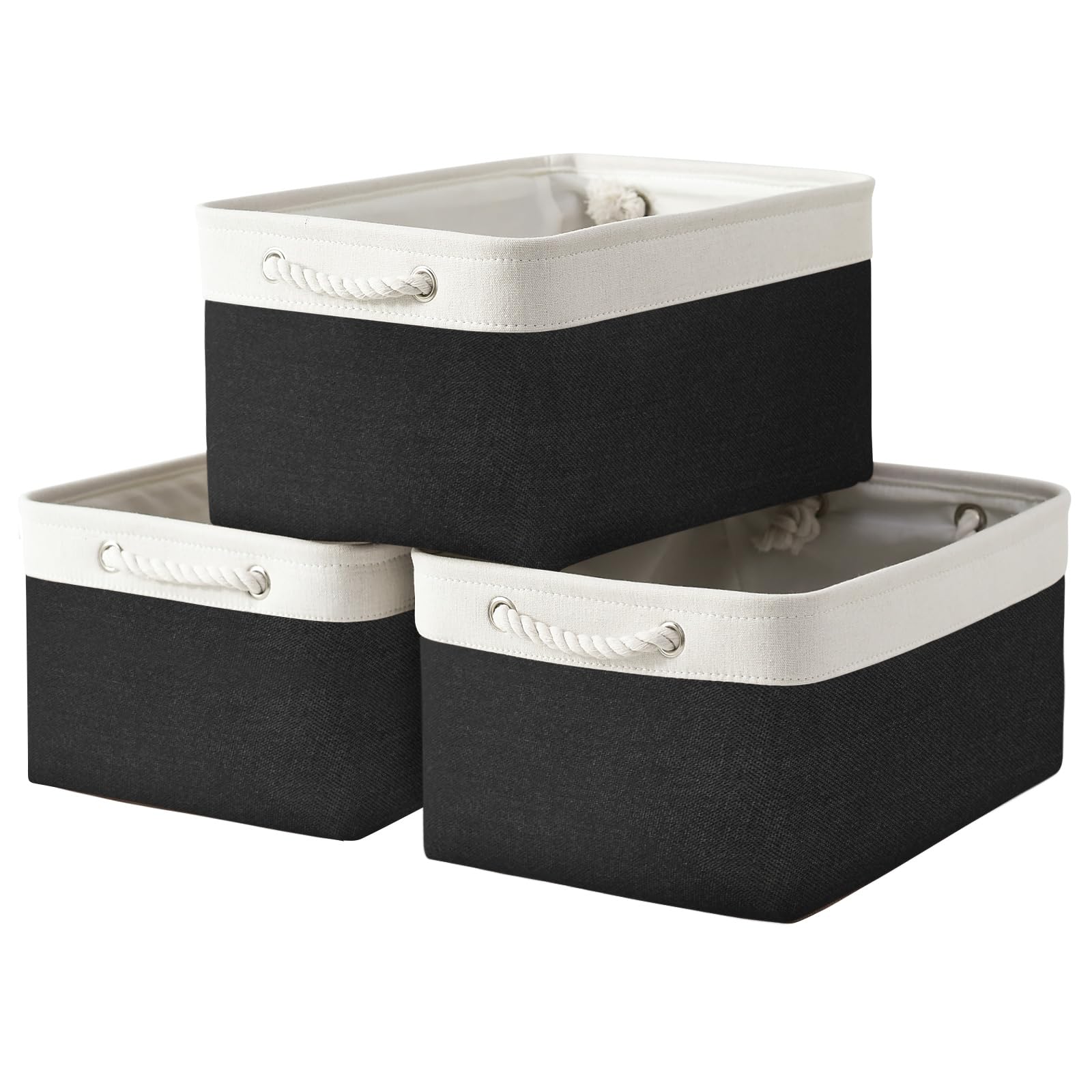 TheWarmHome Storage Basket for Organizing - Large 3 Pack 15.7x11.8x8.3 inch Collapsible Storage Bin for Shelves with Handles Laundry Cube Toy Closet Nursery (Whiet & Black)