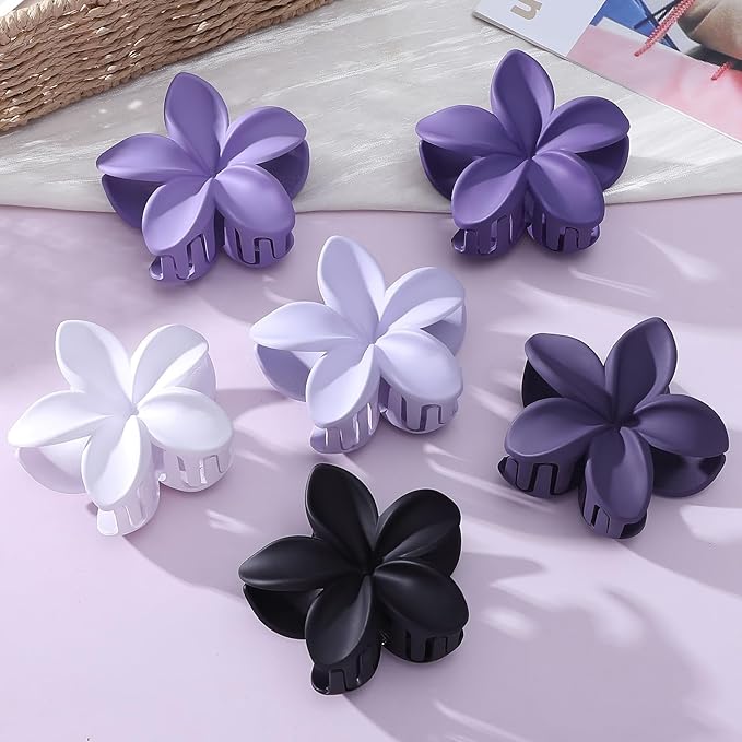 Sisiaipu Flower Hair Clips for Women 6 Pcs Hawaiian Large Claw Clips Plumeria Medium Hair Claw Clips for Thick Thin Hair Hibiscus Tropical Beach Hair Accessories for Women Girls and Girls (Purple)