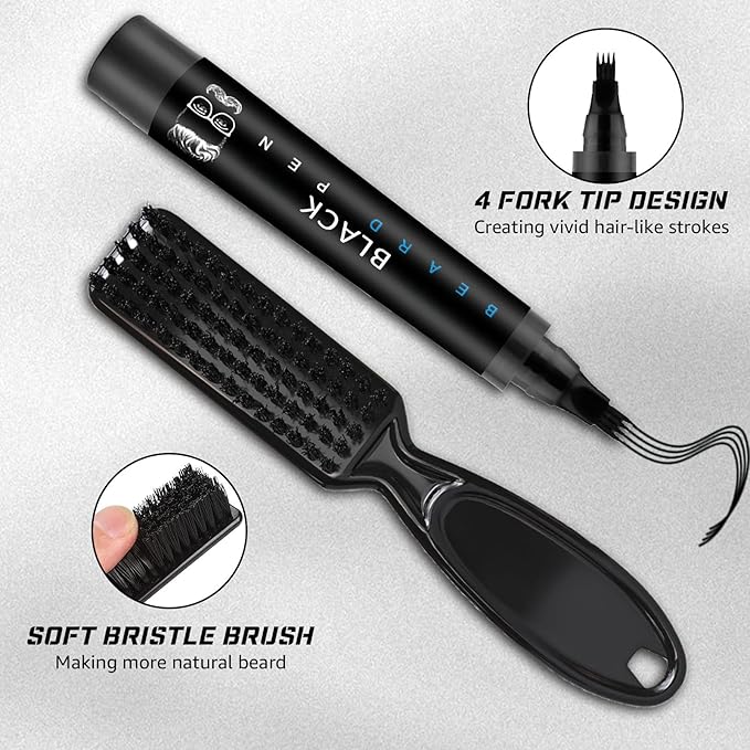 Beard Pencil Filler with Brush Smudge-proof & Water-proof Mens Grooming Kits Gifts for Men (Brown)