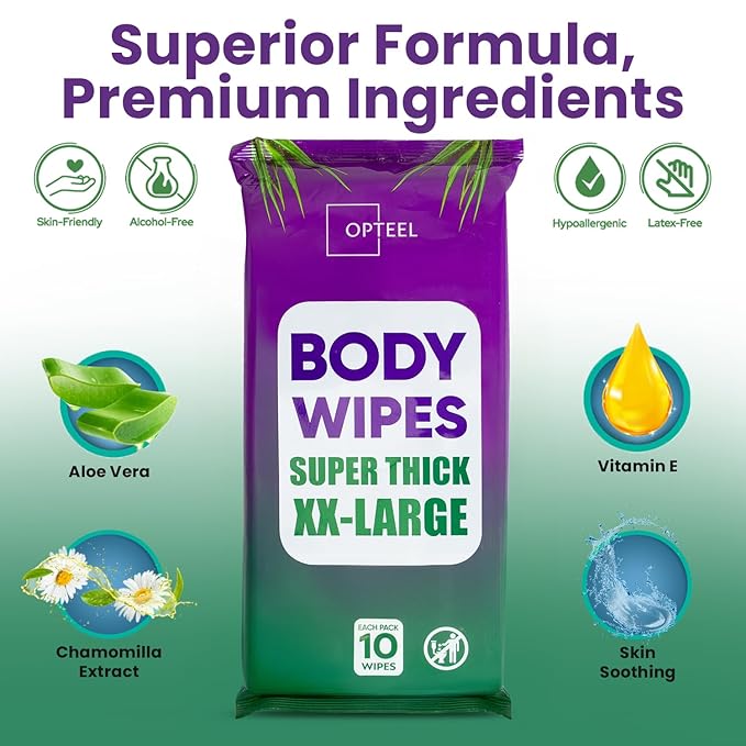 OPTEEL Super Thick Bath Shower Wipes, Softly Scented, Pre Moistened 80ct
