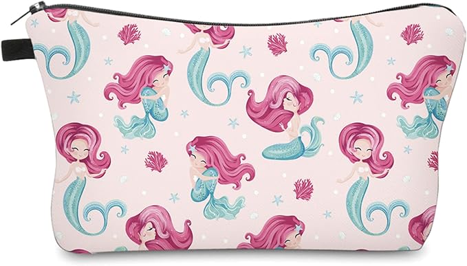 Aiphamy Cute Travel Makeup Bag Cosmetic Bag Small Pouch Gift for Women (Pink Mermaid)