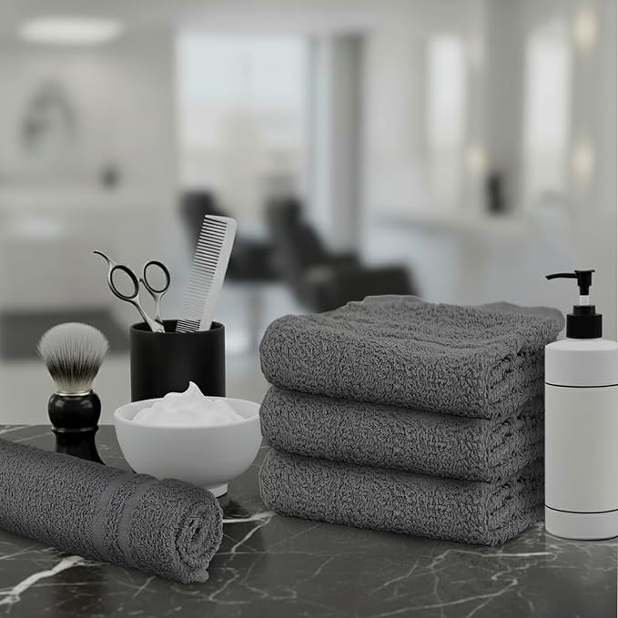 STF Linen 24 Pack Dark Grey Hand Towel 100% Cotton Spa Towel – 16x27 inches Highly Absorbable Facial Towels Gym, Hair Towel and Face Towel Bulk Small Towels (Not Bleach Proof)
