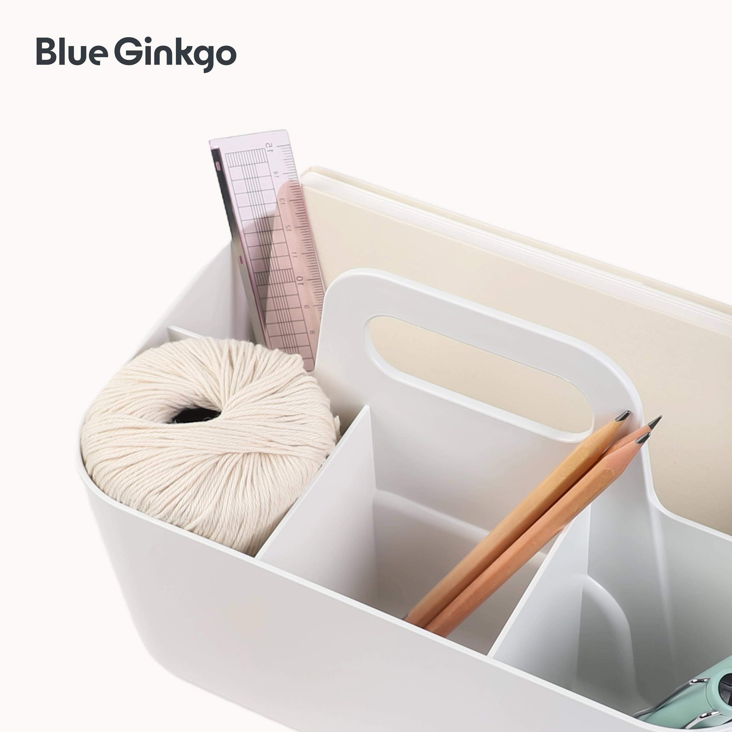 BLUE GINKGO Stackable Organizer Caddy, Rectangle, White, Made in Korea