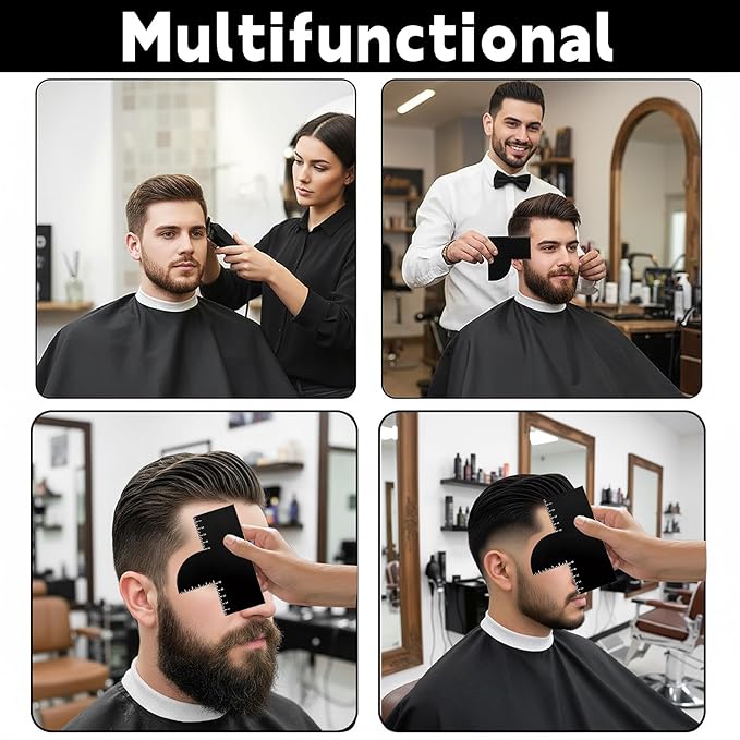 Ocoullow Enhancement Card for Barbers with Measurement Indicators, Reusable Hairline Shaping Tool, Color Spray Edge Line Up Tool, Barber Accessories for Precise Hairline & Beard Styling - Black