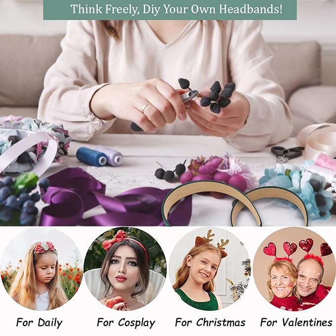 Wecoe 10 Pack Dark Green Headbands 1 Inch Wide Satin Headbands Women Non Slip Fashion Plain Head Bands Solid Hair Bands DIY St. Patrick's Day Hair Accessories for Women Girls Diademas Para Mujer