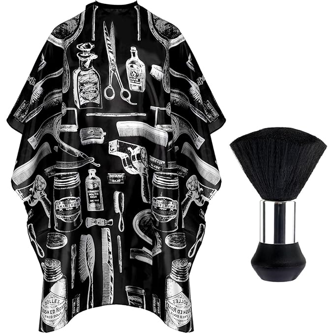 FEBSNOW Hair Cutting Cape Kit,Professional Barber Cape with Duster Brush