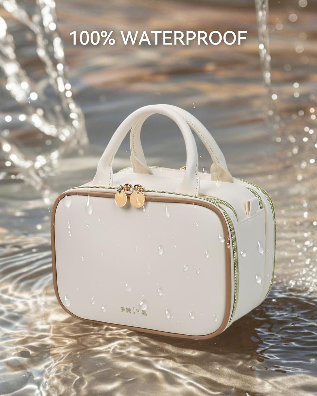 Prite Large Makeup Bag, Waterproof Travel Cosmetic Case with Brush Holder