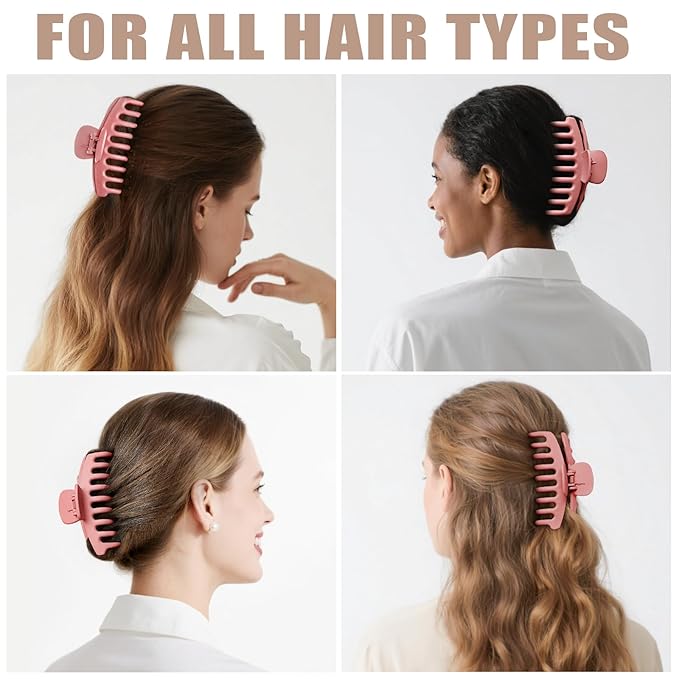 TOCESS Hair Claw Clips for Women - 8PK Large Neutral Matte Jumbo Hair Clips for Thick, Thin, Long, Short, Curly Hair Girls, Big Jaw Clip Set for Daily Use (Deep Pink)