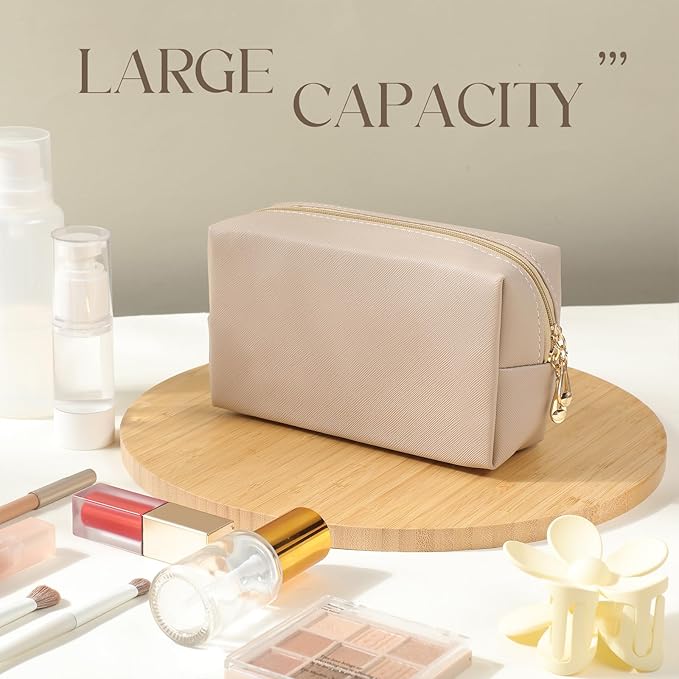 Kigeli Aesthetic Makeup Bags PU Leather Cosmetic Pouches Waterproof Plain Toiletry Bags Makeup Pouches Bulk for Women Party Gift Travel Storage Organizer(Nude Color,7.1 x 2.8 x 4.3 in)