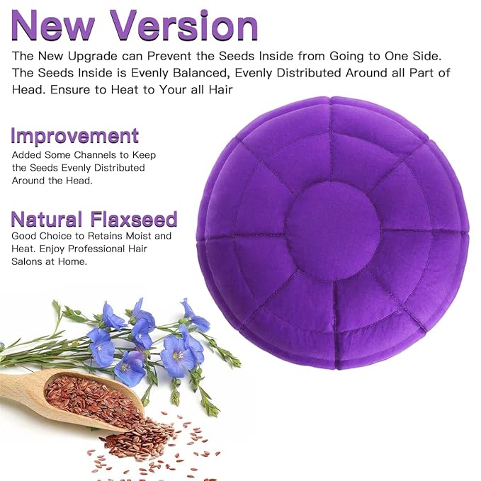 Beautybaby Cordless Deep Conditioning Heat Cap, Microwavable Treatment Steaming Heat Cap for Thermal Spa Curly Hair, 100% Natural Cotton Flaxseed Seed Interior