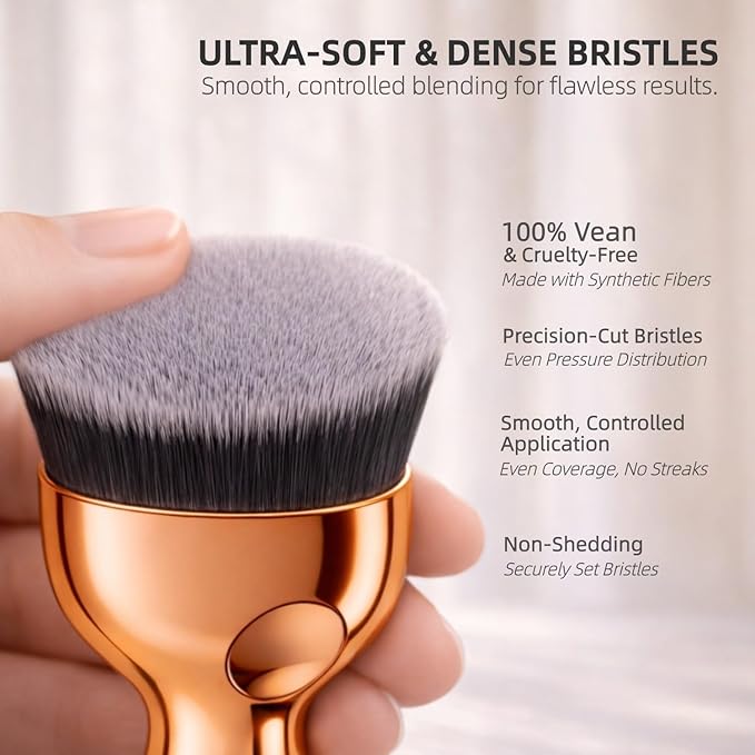 GOERTI Angled Flat Top Kabuki Foundation Brush, Vegan Kabuki Blending & Buffing Brush for Face & Body Makeup, Self Tanner, Sunless Tanning & Bronzer Brush for Liquid, Cream, Powder & Tanning Lotion