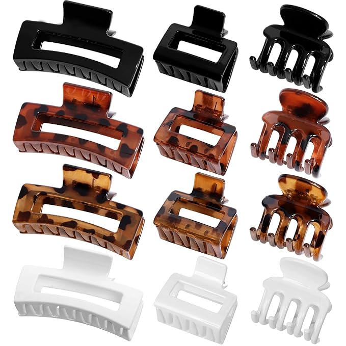 SMKSL 3 Styles Hair Clips for Women Small Medium Big Claw Clips for Thin Thick Hair 12 Pcs Hair Claw Clips Hair Clips Combination Hair Accessories for Women (Tortoise)