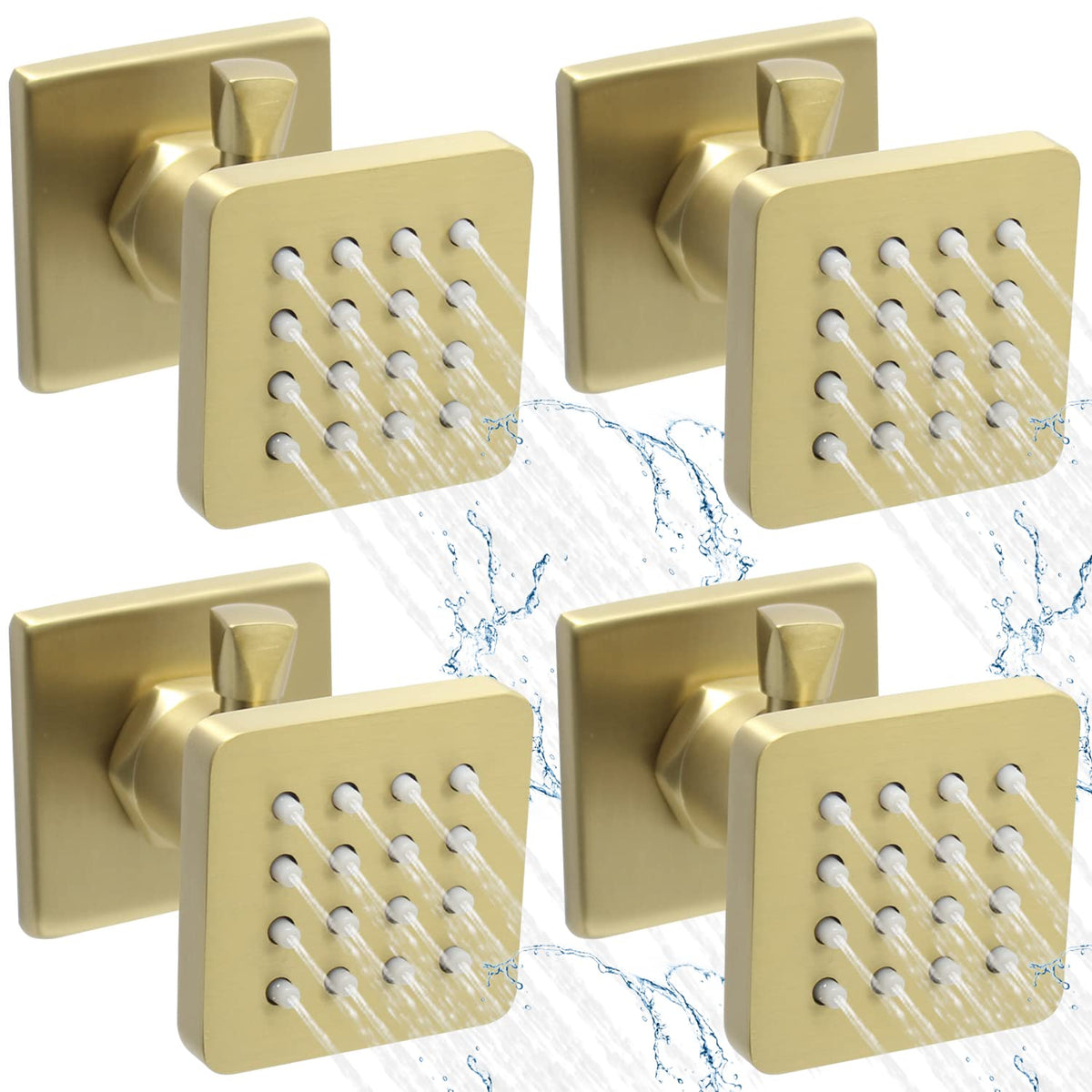 (Upgrade) Solid Brass Shower Jets with On Off Switch Brushed Gold Round Shower Body Sprays Massage Wall Jets Rotating Showerhead Body Sprayers Adjustable, NPT 1/2”