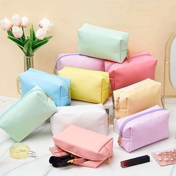 Kigeli Aesthetic Makeup Bags PU Leather Cosmetic Pouches Waterproof Plain Toiletry Bags Makeup Pouches Bulk for Women Party Gift Travel Storage Organizer(Vivid Color,7.1 x 2.8 x 4.3 in)