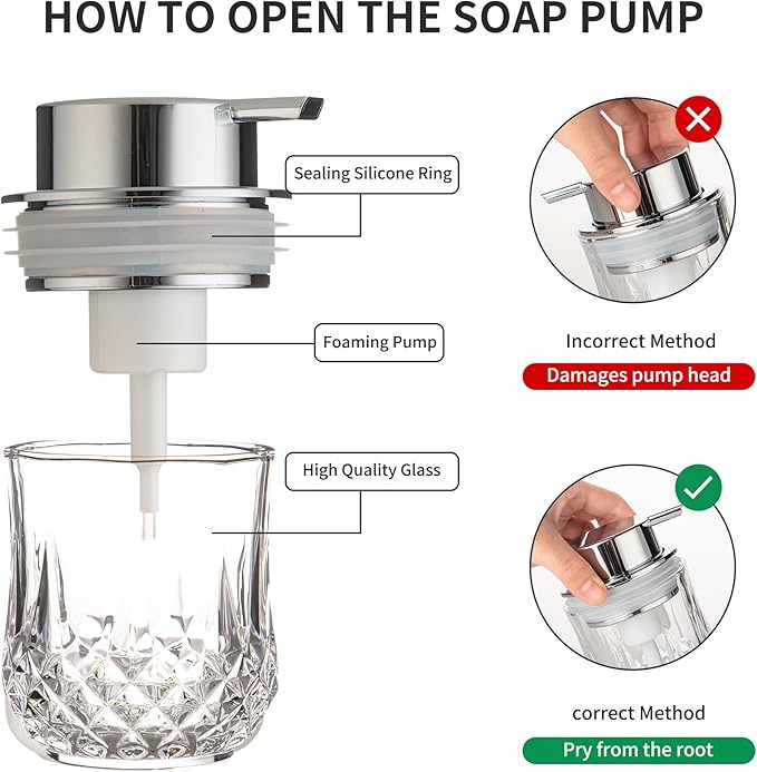 Enra Foaming Soap Dispenser Set- 2 Pack Bathroom Hand Foam Soap Dispensers,Glass Refillable Dish Soap Dispenser,Modern Home Soap Dispenser for Bathroom,Kitchen(Clear/Silver Poam Pump/2Pack)