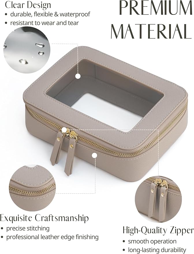 Popvibe Clear Makeup Case Toiletry Bag Travel Medium Clear Cosmetic Bag with Zipper, Make Up Bag Organizer Traveling TSA Approved Transparent Bag Car for Essentials, Mini & Medium, Stone