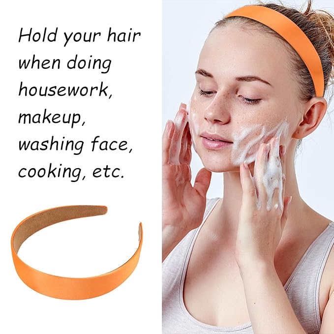 Wecoe 10 Pack Orange Headbands 1 Inch Wide Satin Headbands Women Non Slip Fashion Plain Head Bands Solid Hair Bands DIY Halloween Thanksgiving Day Hair Accessories for Women Girls Diademas Para Mujer