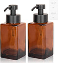 Foaming Soap Dispenser with Stainless Steel Pump, 12oz Refillable Glass Liquid Dish Soap Bottles for Bathroom, Kitchen Sink, Home Decor, 2 Pack
