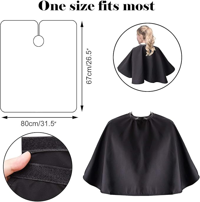 Noverlife Black Makeup Cape, Chemical & Water Proof Beauty Salon Shorty Smock for Clients, Lightweight Comb-out Beard Apron Shortie Make Up Bib Styling Shampoo Cape for Makeup Artist Beautician