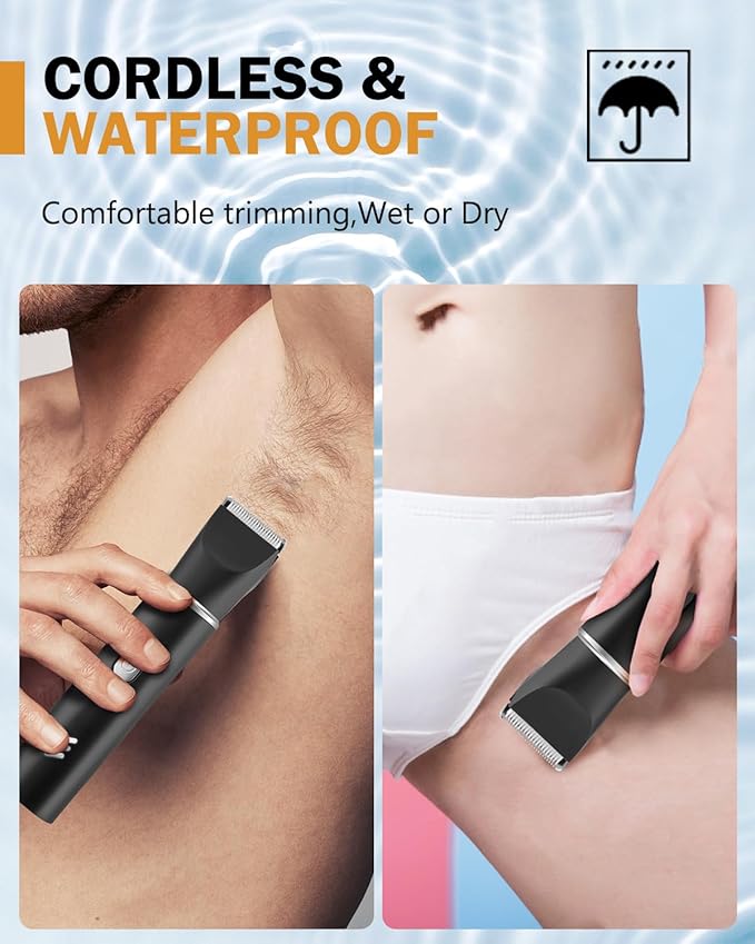 Body Hair Trimmer for Men-Manscape 3 in 1 Electric Razor Groin Groomer,IPX7 Waterproof,Versatile Hair Trimmer for Ball/Pubic/Chest/Beard/Nose,USB-C Rechargeable,Gifts for Him Dad,BlackSilver