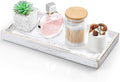 ALELION 13" White Bathroom Vanity Tray for Counter - Wood Decorative Tray for Toilet Tank Makeup Perfume Jewelry Catchall Table - Wooden Kitchen Countertop Organizer for Soap Dispenser