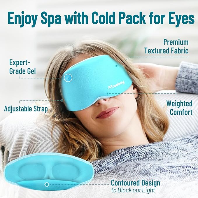 Cooling Eye Mask for Puffy Eyes, Ice Eye Pack After Surgery Relief - Reuable Cold Compress for Dry Eye - Comfortable Perfect Fit Gel Sleep Mask, Light Blue of 3D