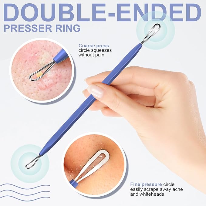 Teenitor Pimple Extractor Acne Treatment Surgical Grade Blackhead Comedone Removal 2-in-1 Popper Tool (Blue)