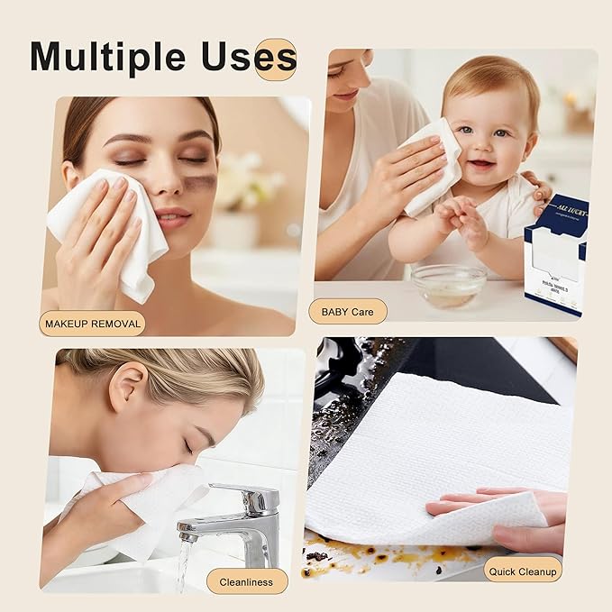 Face Towels, XL Facial Dry Towels 10x12 Inch, Biodegradable Disposable Face Wipes for Makeup Remover, Skincare & Face Cleansing, Lint-Free (50 Count)