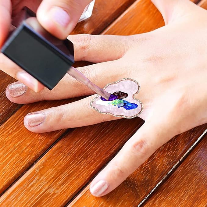 AKOAK Adjustable Mini Nail Ring Tray, Resin Nail Art Gel Makeup Plate Palette, Ring Gel Polishing Mixing Tray DIY Color Plate Nail Art Polishing Paint Plate (Heart, 3Pcs)