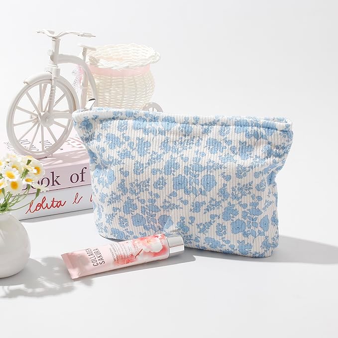 Gardsell Cosmetic Bags for Women - Corduroy Cosmetic Bag Aesthetic Women Handbags Purses Smile Dots Makeup Organizer Storage Makeup Bag Girls Case Bags (Flowers-Orchid)