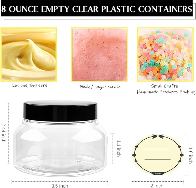 TUZAZO 8 Oz Premium Plastic Tuscany Jars with Lids, 24 Pack