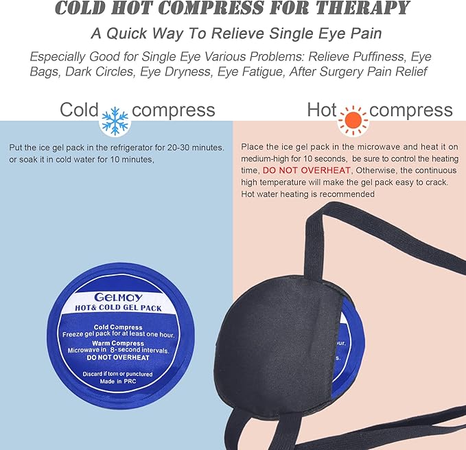 Cooling Eye Patches for Puffy Eyes, Pure Silk Ice Eye Patch, Single Eye Mask, Medical One Eye Cover Cold Hot Therapy Strabismus Lazy Eyes After Surgery Adult Kid Pirate Eyepatch (Big&Small Black)