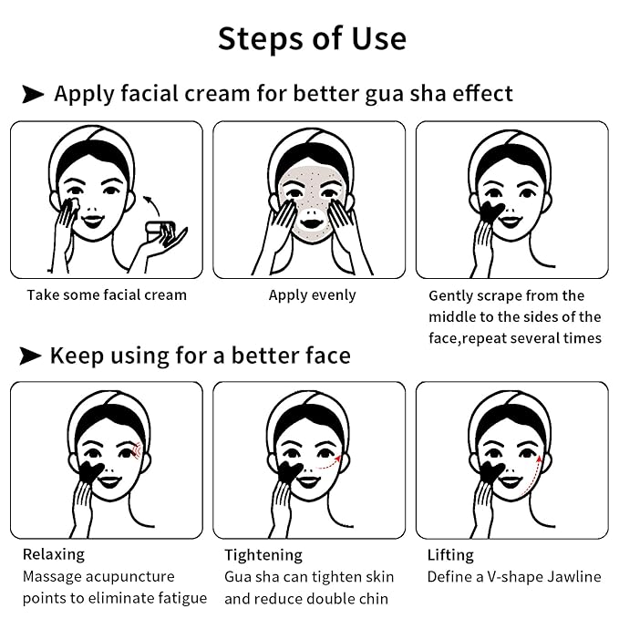 Gua Sha Facial Tools, Obsidian Guasha Tool for Face & Eye Gua Sha Stone for Puffiness Reducing & Jawline Sculpting Face Stone Gua Sha Tools for Skin Care Woman GuaSha Stone Tool, Black