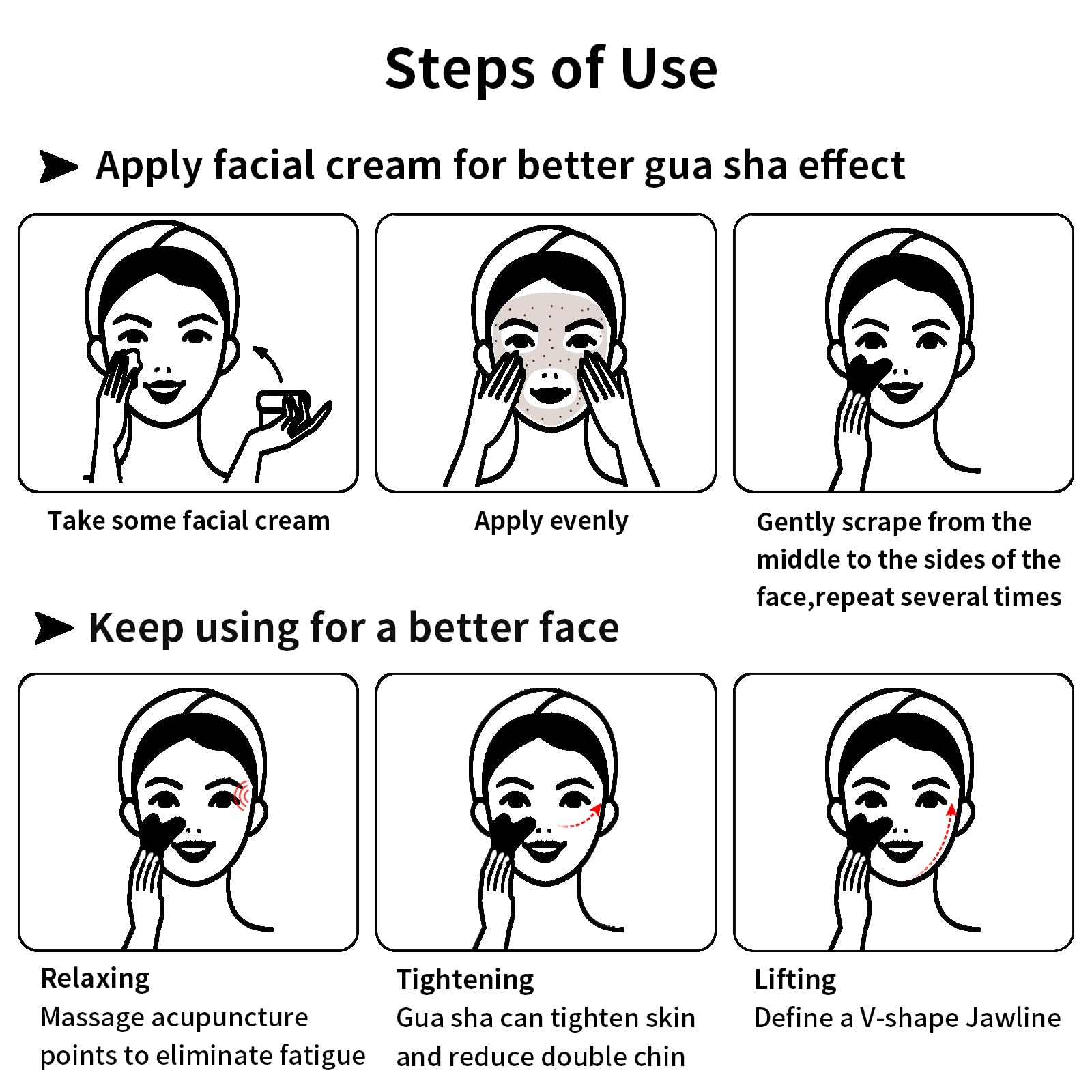 Contrybox Gua Sha Facial Tools, Obsidian Guasha Tool for Face & Eye Gua Sha Stone for Puffiness Reducing & Jawline Sculpting Face Stone Gua Sha Tools for Skin Care Woman GuaSha Stone Tool, Black
