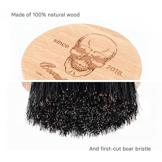 Menesia Small Round Beard Brush, Boar Bristle Wooden Brush for Travel