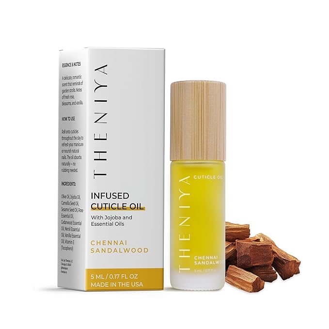 Organic Cuticle Oil Made in USA | Hydrating Roll-On Nail & Cuticle Oil with Jojoba Oil & Vitamin E | Vegan, Cruelty-Free | 5mL Travel Sized (Sandalwood Fragrance)
