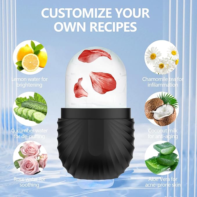 Ice Roller for Face and Eye, Reusable Silicone Ice Facial Roller Ice Holder, Face Ice Mold Skin Care, Ice Cube Roller for Shrink Pores Anti Wrinkle Reduce Puffiness, Black