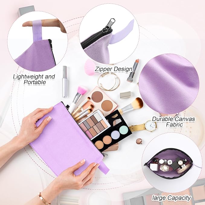 Reginary 60 Pcs Multicolor Canvas Makeup Bag Bulk Portable Travel Cosmetic Pouch Versatile Blank Toiletry Bag with Zipper for Women DIY Craft Purse Pencil Case (9.8 x 5 x 2 Inch)
