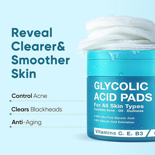 10% Glycolic Acid & 2% Salicylic Acid Exfoliating Facial Pads - 60 Pads