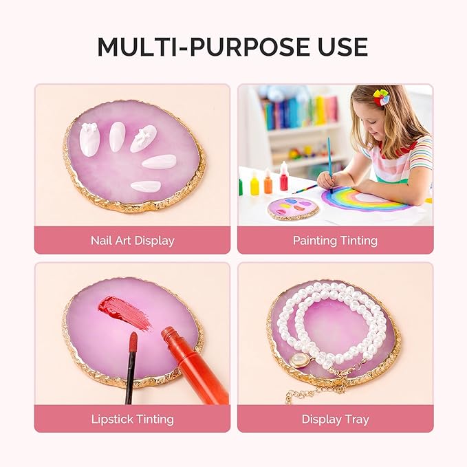 MelodySusie 1PC Round Shape Resin Nail Art Palette, Professional Color Mixing Board for Gel Polish, Acrylics, Pigment Blending, Salon and DIY Makeup Artist Tool, Purple