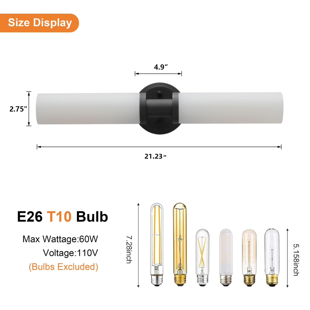 Wall Sconces Set of Two,Matte Black Bathroom Sconces Wall Lighting with White Glass, Modern Sconces Wall Decor Set of 2 Wall Light fixtures for Bathroom Mirror Living Room Hallway Bedroom Wall Lamp