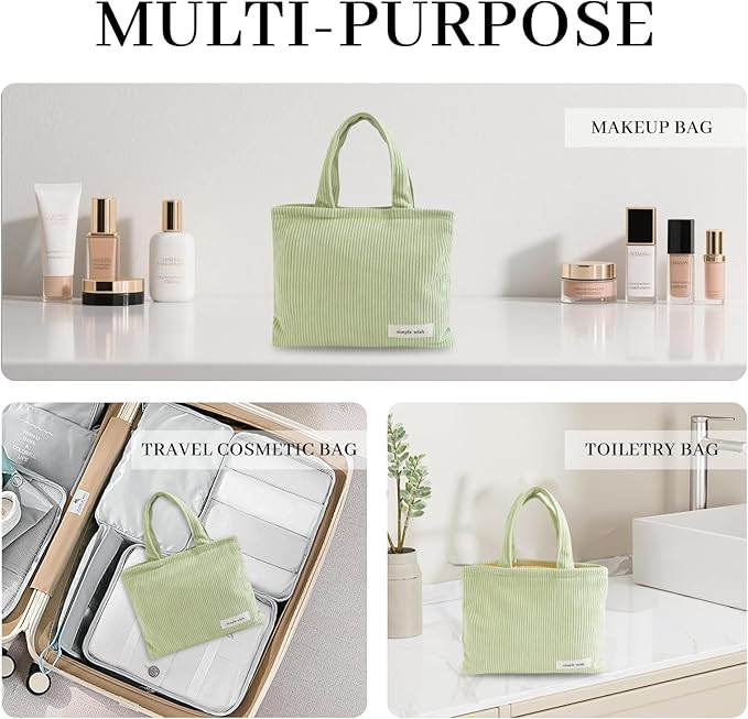Wudygirl Makeup Bag Travel Cosmetic Bag for Women Small Makeup Pouch with Handle Zipper Cosmetic Pouch Handbag Aesthetic 8.3" x 6.7"(Light Green)