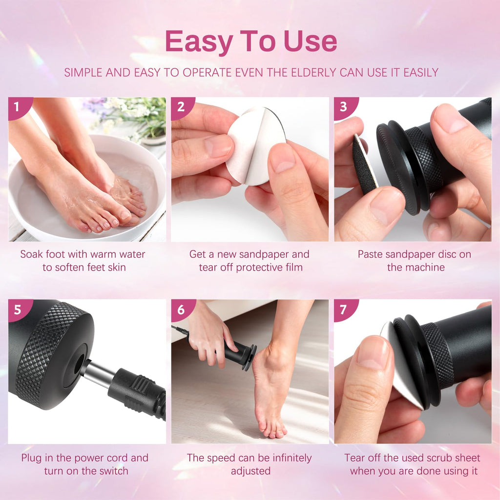 Krofaue 1200RPM Electric Foot Callus Remover, 60pcs Sandpaper, Black
