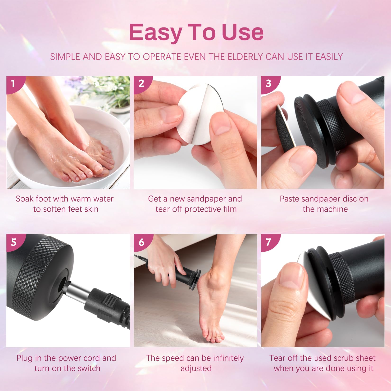 Krofaue 1200RPM Electric Foot Callus Remover, 60pcs Sandpaper, Black