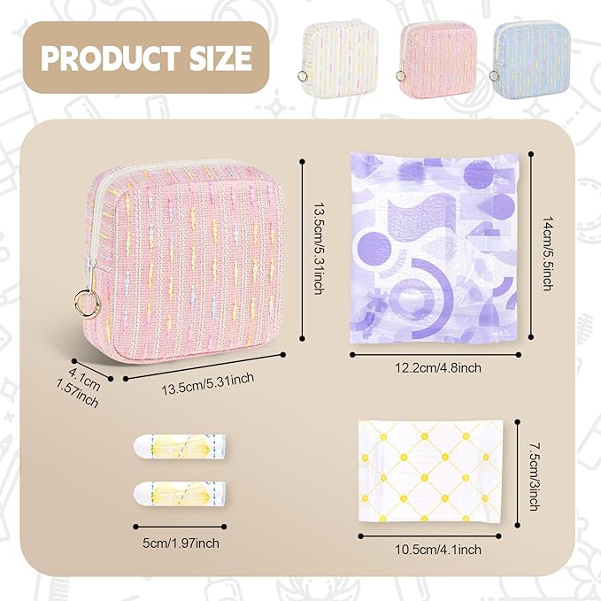 Period Bag for Teen Girls, Colorful Lines Sanitary Napkin Storage Bag, Menstrual Pad Pouches Tampon Holder for Purse (Blue)