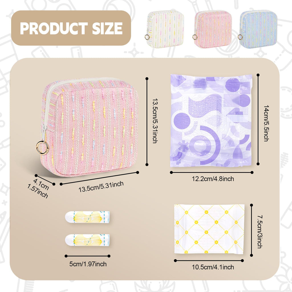 Playexen Period Bag for Teen Girls, Colorful Lines Sanitary Napkin Storage Bag, Menstrual Pad Pouches Tampon Holder for Purse (Blue)