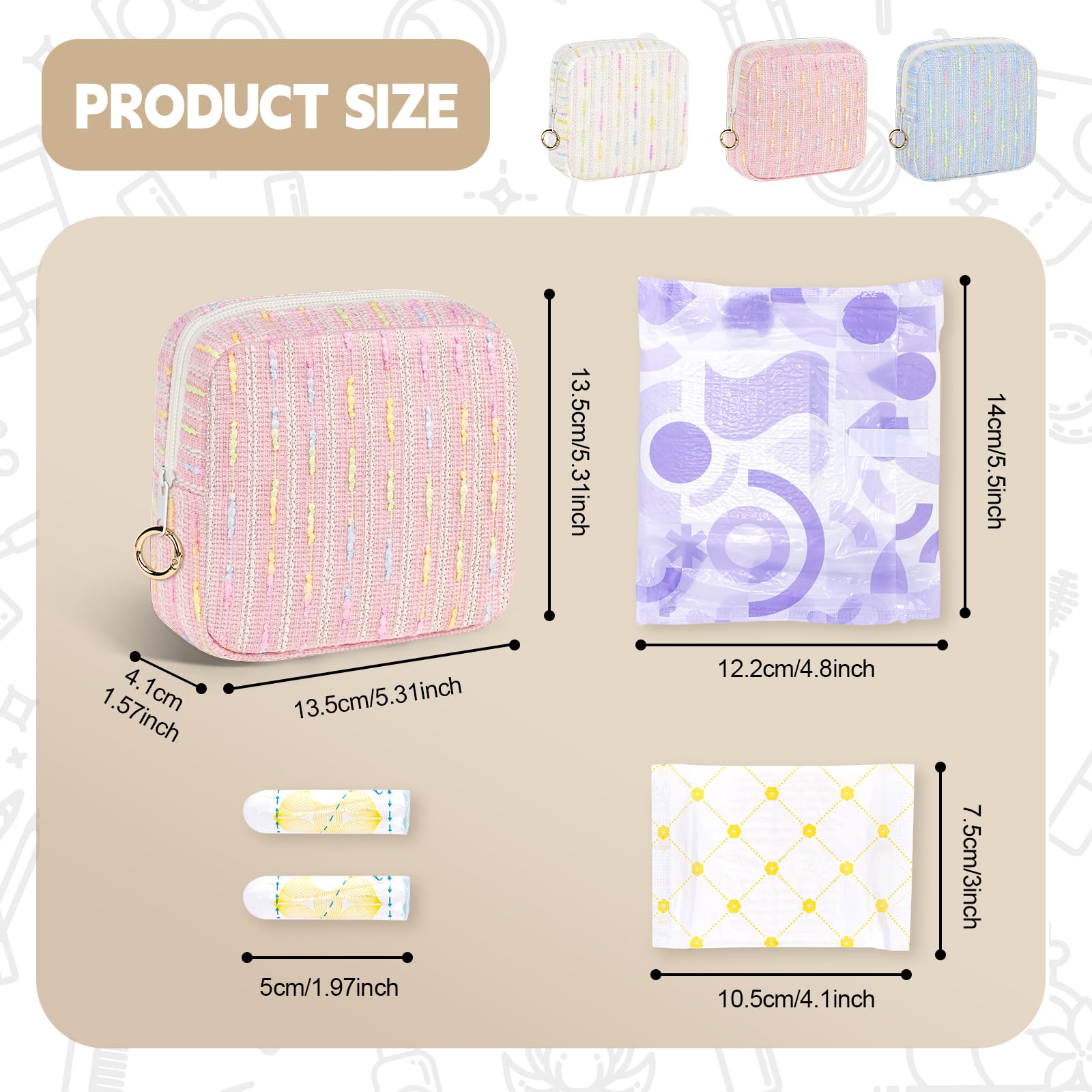 Playexen Period Bag for Teen Girls, Colorful Lines Sanitary Napkin Storage Bag, Menstrual Pad Pouches Tampon Holder for Purse (Blue)