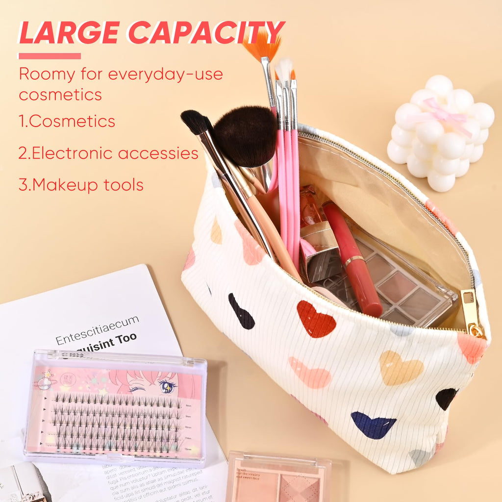 Ksriylm Cute Heart Makeup Pouch for Women Small Make Up Bag for Purse Zipper Initial Makeup Cosmetic Bags Pouches for Purse Aesthetic Travel Toiletry Bags, Colorful Hearts